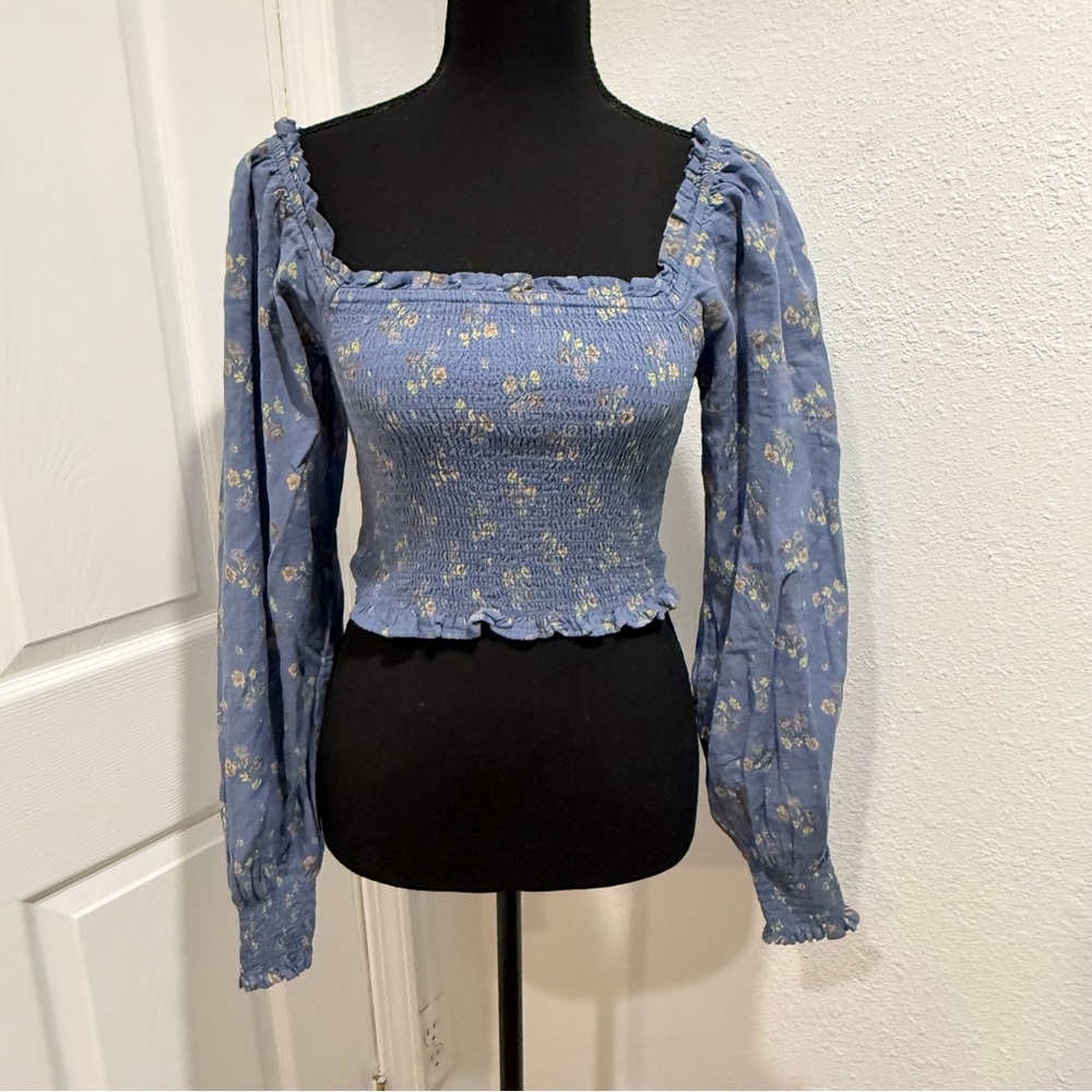 Aerie Lavender Floral Smocked Top
